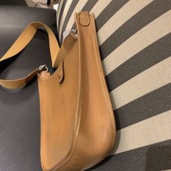 Authentic HERMES Evelyne PM Shoulder Bag D Silver metal light brown orange