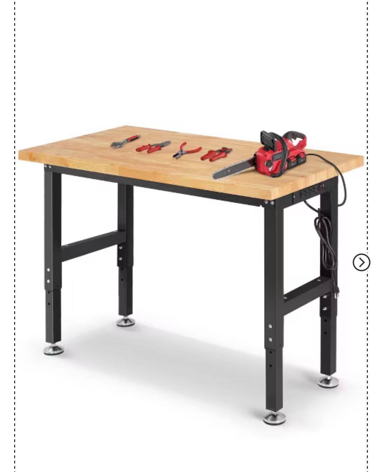 60" 2000Lbs Adjustable Height Work Bench Tool Table with Power Outlet for Garage Use