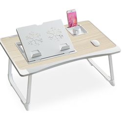 Laptop Desk for Bed, Adjustable Laptop Stand with 6 Different Angles, Portable Lap Tray Table with Storage Drawer and Cup Holder, Laptop Bed Desk Tray