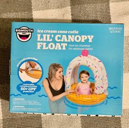 NIB Ice Cream Cone Float with canopy, child safety valves for toddlers children kids ages 1-3