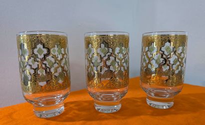 Culver Vgt -3- Valencia Footed High Ball Glasses 22K Gold