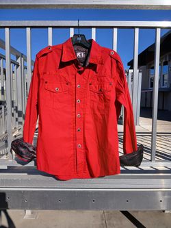 Men's K1 Button Down Red Shirt Size Small Runs Big