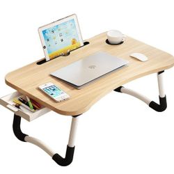 Lap Desk with Storage Drawer, Holders for Cup and Tablet, Laptop Bed Tray Table with Foldable Legs, Laptop Bed Stand, Portable Standing Table for Sofa