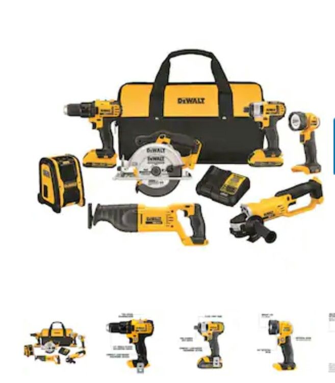 DEWALT 7-Tool 20-Volt Max Power Tool Combo Kit with Soft Case (Charger Included and 2-Batteries Included