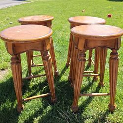 4 ALL WOOD STOOLS