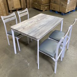 Dining Table Set for 4, 5-Piece Kitchen Table Set with 4 Upholstered PU Leather Chairs, Wood Elegant Kitchen Sets for Small Space, Dining Room, Grey