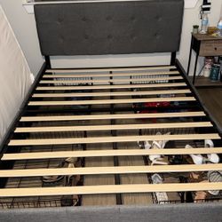 Gray Queen Bed Frame w Rolling Storage Drawers