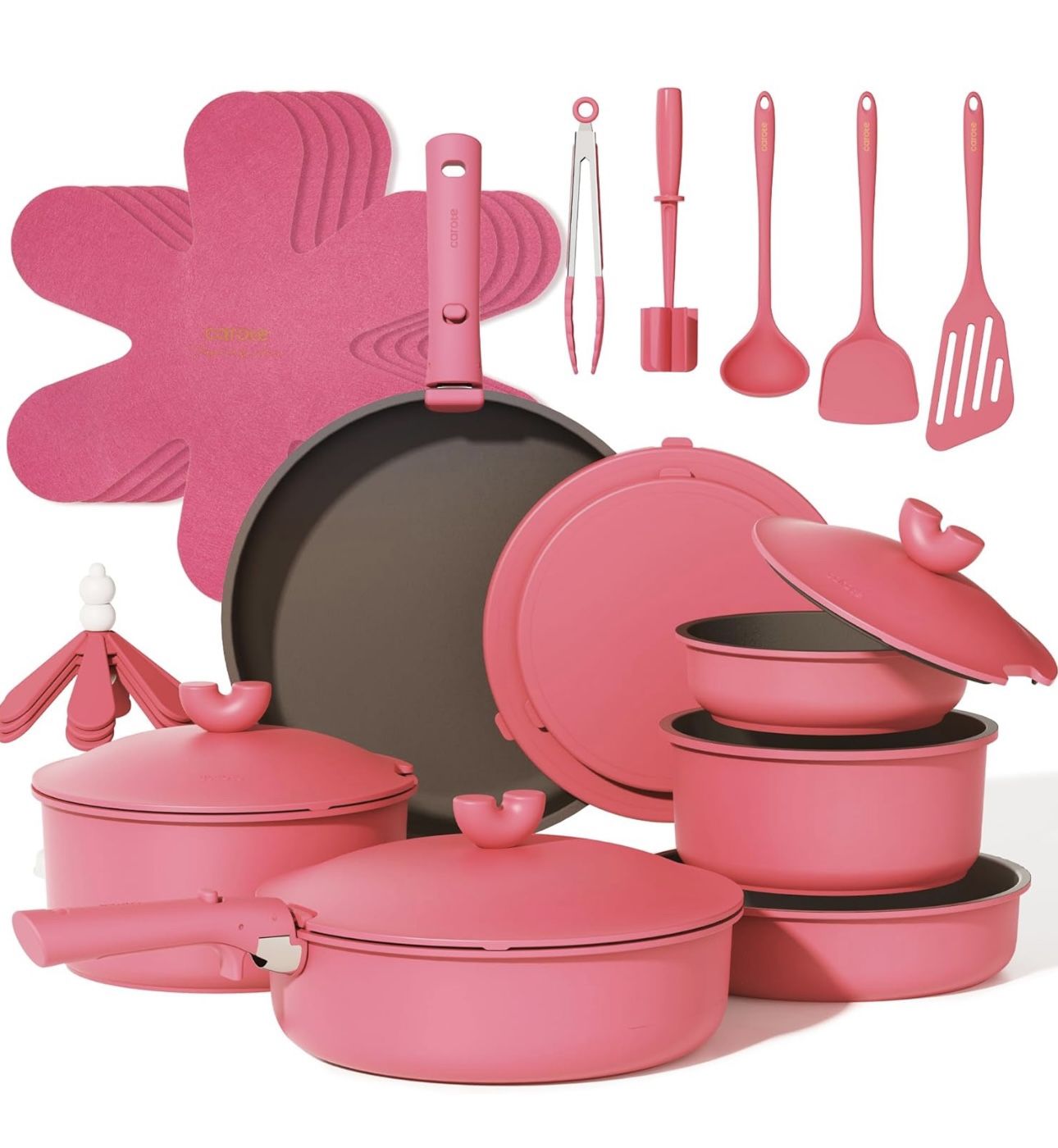 New Carote 27 piece NonStick Hot Pink Pots and Pans Cookware set with Detachable handles