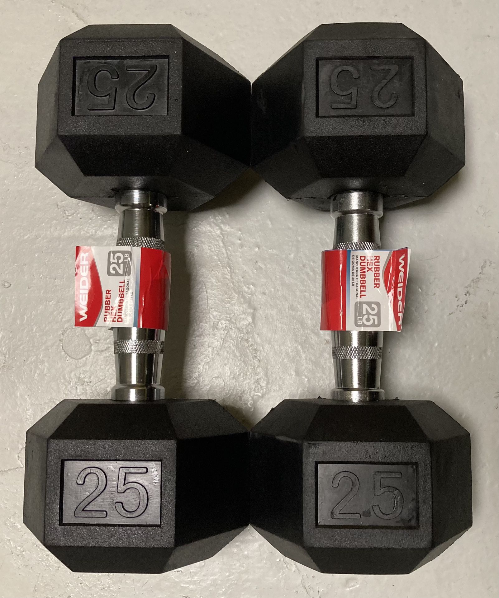 25 lb dumbbells dumbbell set x2 50 lbs total Rubber Hex weights weight pair pounds pound 25lb 25lbs 50lb 50lbs # NEW