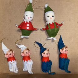 Vtg Christmas Felt Snowman rubber face Knee hugger elves Japan Ornaments mix lot