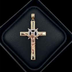 Tri-color Cross Pendant In 14k Solid Gold