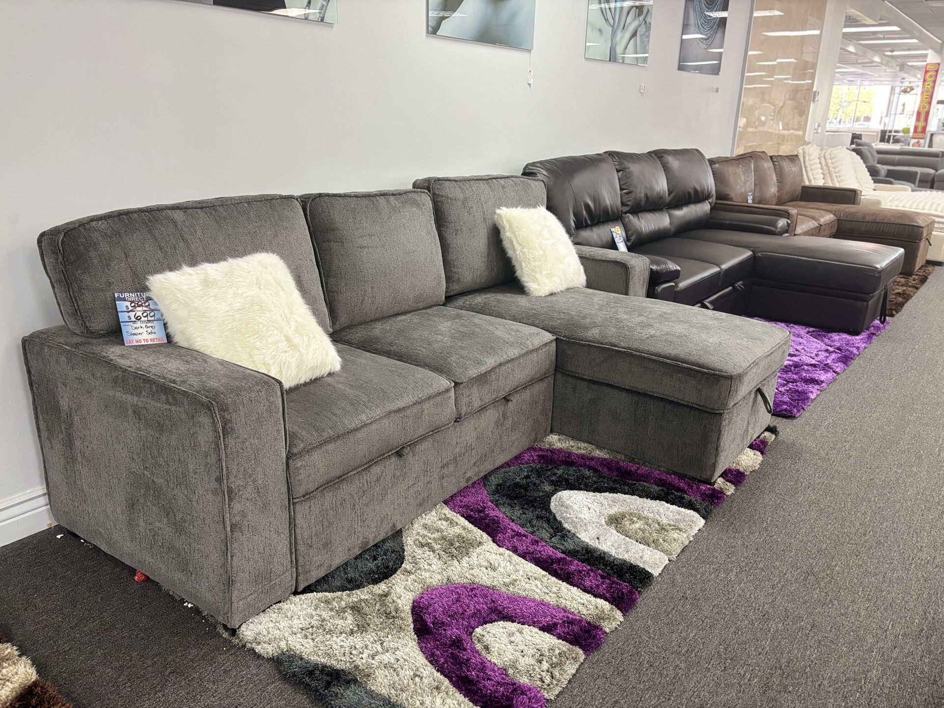 Gray Microfiber Sleeper Sectional Couch For Sale ( Brand New Furniture) We Deliver