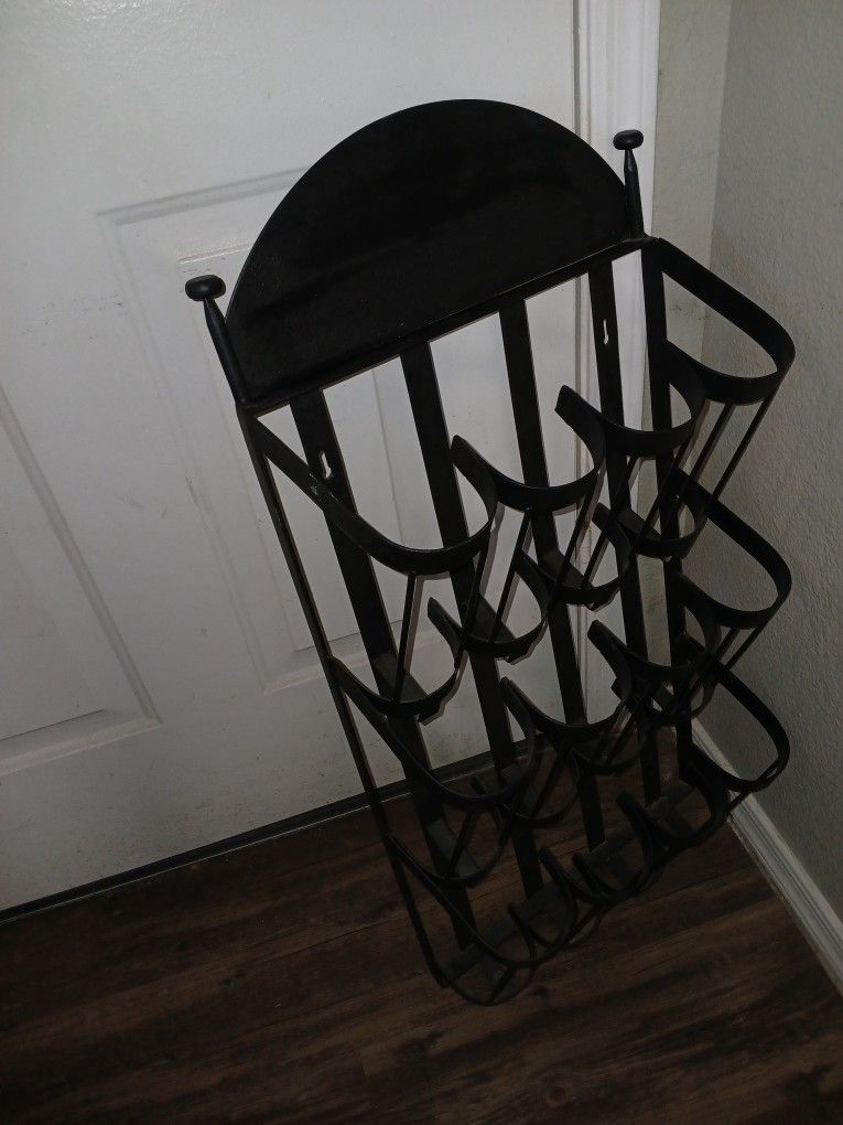 1960s Wrought Iron Wine Wall 12 Bottle Display Rack Or Flower