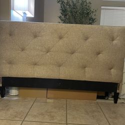 Queen Size Brown Linen Platform Bed - Only Headboard Pictured!