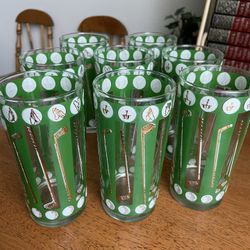 🏌🏼‍♀️Vintage 🔥Georges Briard Golf Theme Highball Glasses Set 0f 8🏌️