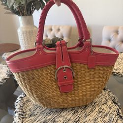 Vintage Pink Coach Straw Purse