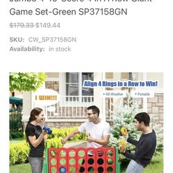 Jumbo 4-To-Score 4 In A Row Giant Game Set-Green