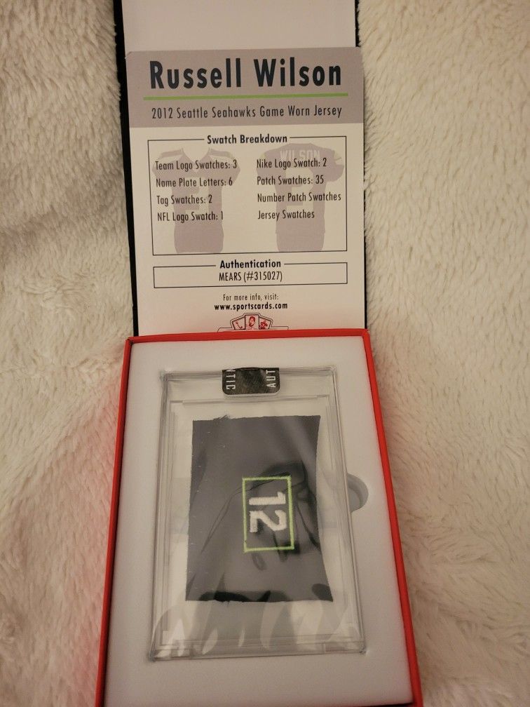 Seattle Seahawks Russel Wilson Game Worn Jersey Swatch 2012 Rookie Season /3