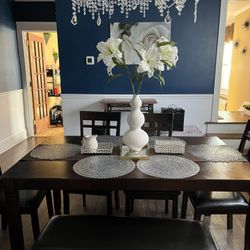 Dark Wood Table And Chairs Has Bench