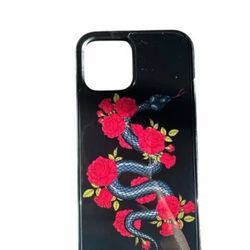 Case For [Phone 12/ 12 Pro Black Snake Rose Slim Matte Floral Design