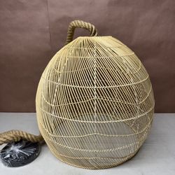 1 Light Rattan Chandelier, Large 19.68"W Boho Woven Lamp Shade Lampshade for Restaurants, Handmade Rope Pendant Light, Coastal Wicker Hanging Lighting