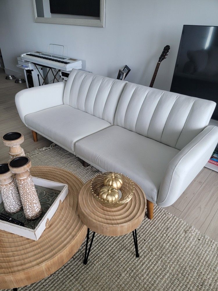 white fabric couch / sofa
