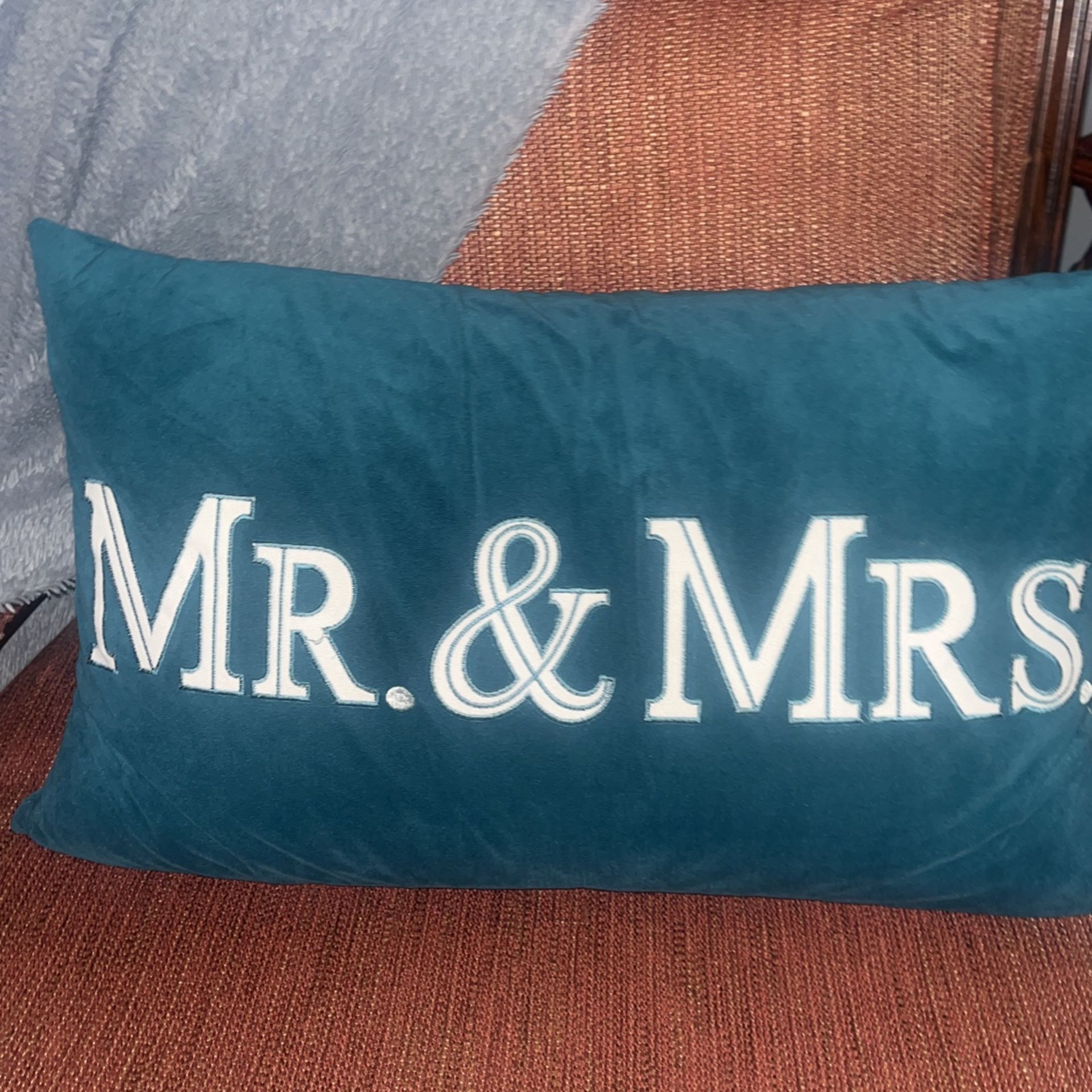 Mr & Mrs Teal Pillow