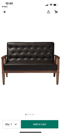 Sorrento, Retro Brown Faux Leather Upholstered Wooden 2-seater Loveseat