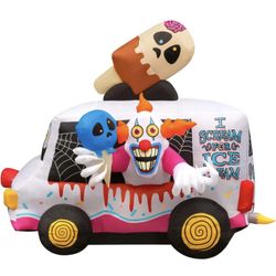 Holidayana Halloween Inflatables 8 ft Clown Ice Cream Truck - Inflatable Outdoor Halloween Decorations Blow Up