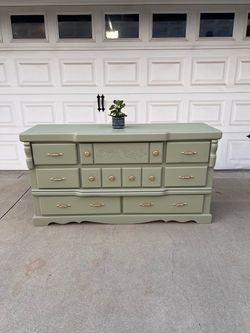 Sage Green Wood Dresser with Gold Hardware