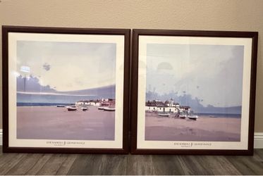 RARE PAIR: Huge Framed Jose Barbera "Town Beach I & II" Art Prints Set $75 OBO