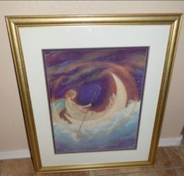 Moonboat to Dreamland, Hugh Williams Framed Matted Print 24"x28.5" EXC