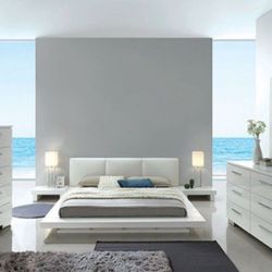 NEW WHITE MODERN STYLE 5PC. QUEEN BEDROOM SET (AVAILABLE IN EASTERN & CALIFORNIA KING)