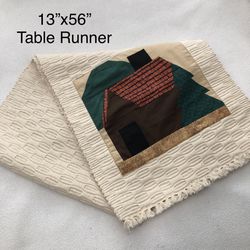 Cream Quilt Pieced Cabin Decor Table Runner
