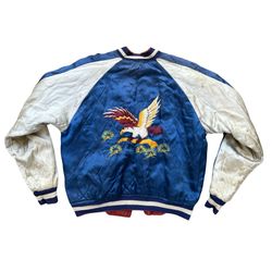 Vintage 1950s Korean Sukajan Souvenir Landscape Bomber Reversible Jacket Size Small