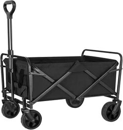 Heavy Duty Collapsible Garden Cart with Adjustable Handle and Cup Holders - Portable Utility Wagon for Beach, Camping, Sports & Shopping