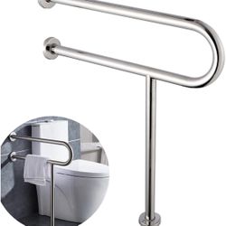 FlySkip Toilet Grab Bar,24 Inch Stainless Steel Handicap Rail for Bathroom Shower Safety,Non-Slip Hand Grips for Disabled, Elderly, Handi=V3-752