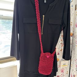 Red Cross Body Bag With Closure, Boutique Handmade Gift
