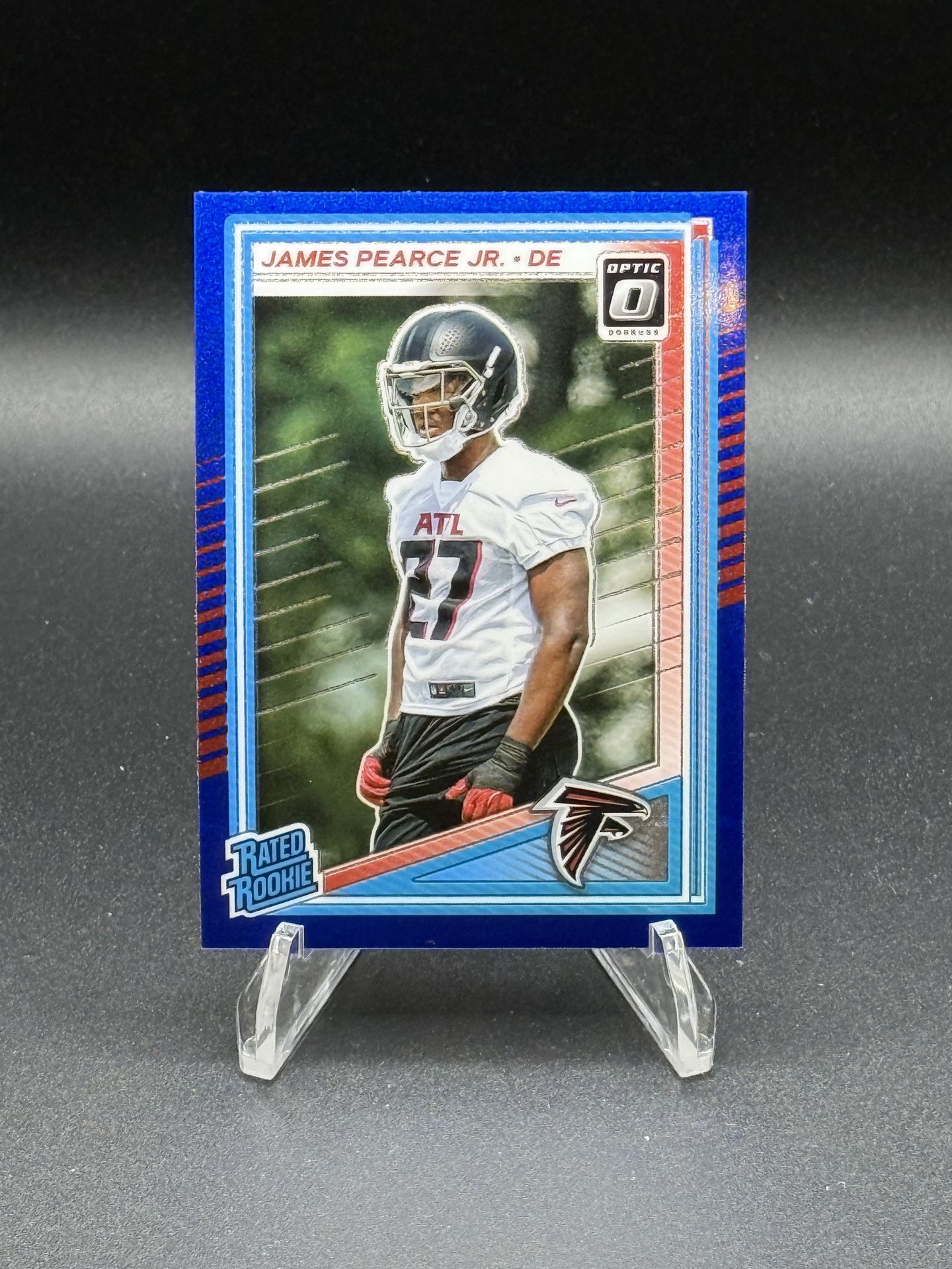 2025 Donruss Optic Rated Rookie Blue Glitter Prizm #240 James Pearce Jr RC (SP)