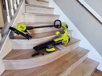 Ryobi 18 volt strings trimmer and ONE+ 18V 100 MPH 350 CFM Cordless Battery Variable Speed Jet Fan Leaf Blower with 2.0 Ah Battery and Charger