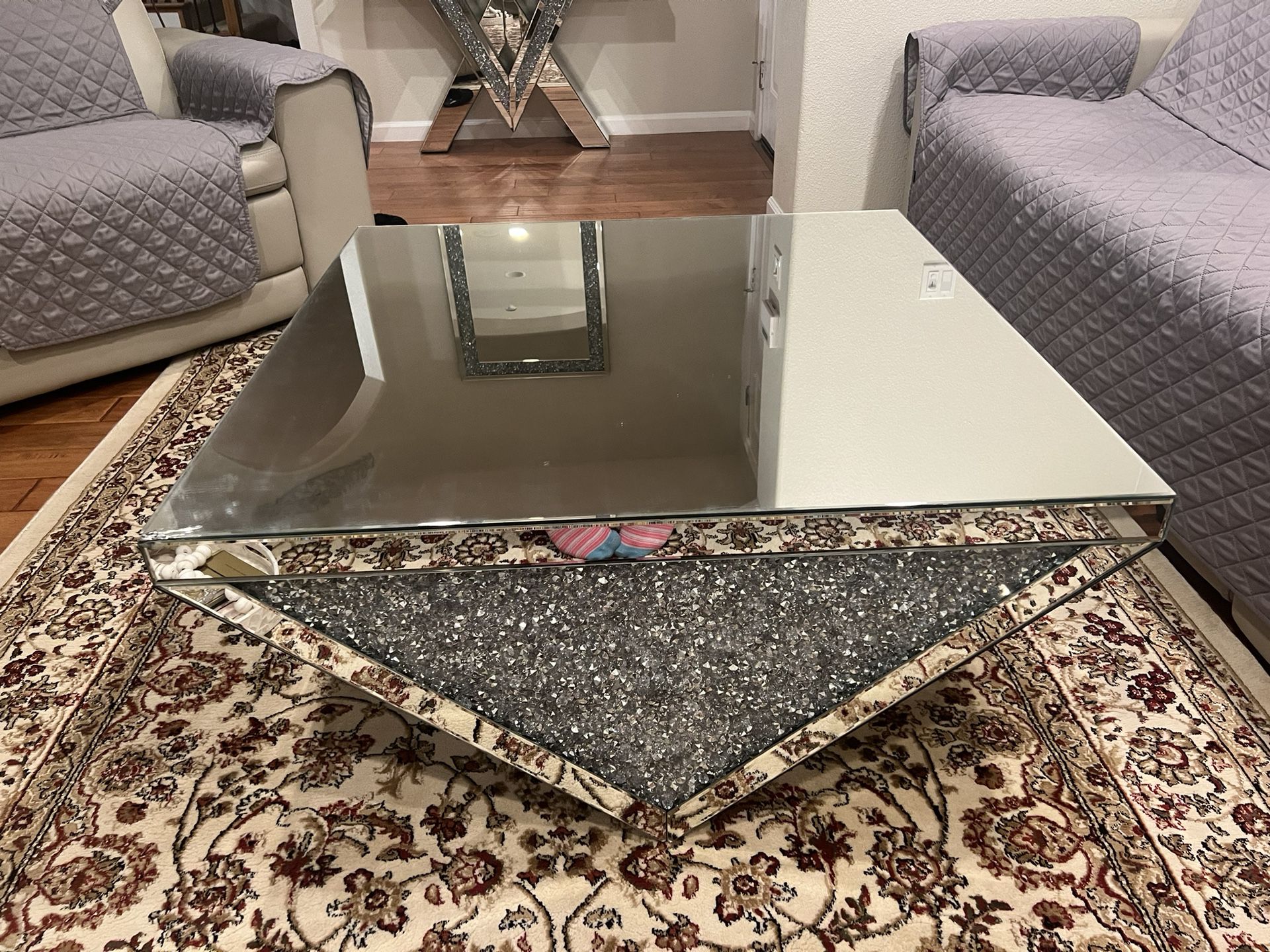 Mirrored Coffee Table With End Table