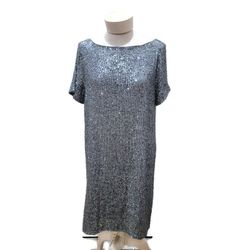 Ann Taylor Sequin Dress Silver Grey Size M Cocktail Special Occasion 