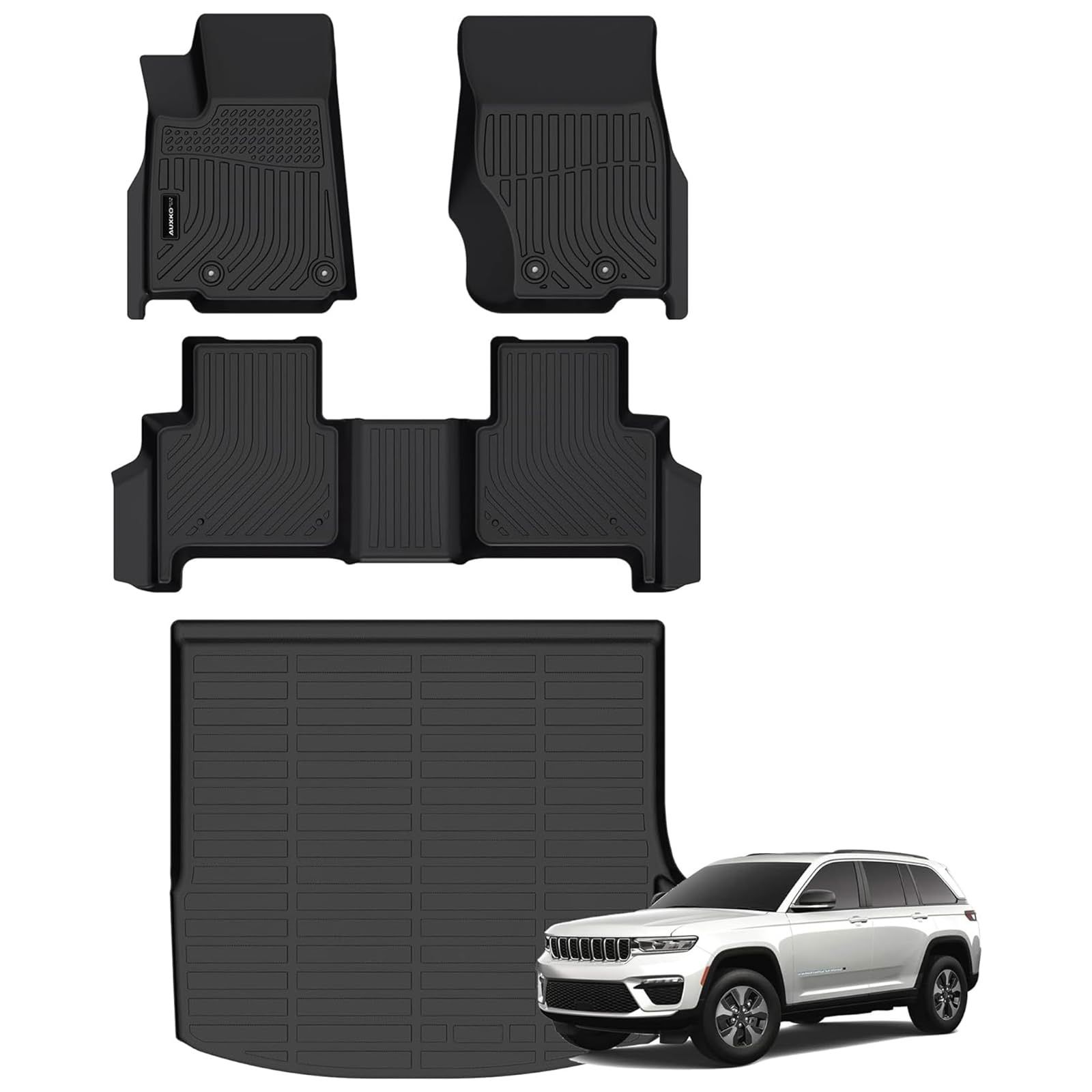 All Weather Floor Mats Cargo Mat Fit for Jeep Grand Cherokee(WL Include 4xe, Not WK2 or WL75) 2022-2025 5 Seat Only TPE Rubber Liners All Season Guard