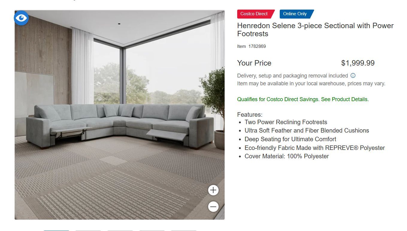 Henredon Selene 3-piece Sectional with Power Footrests