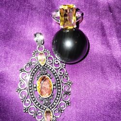 Citrine Sterling Silver Pendant + ring ( Size 9 )