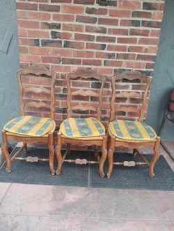 Set of 3 French Ladder Back, Rush Seated Chairs