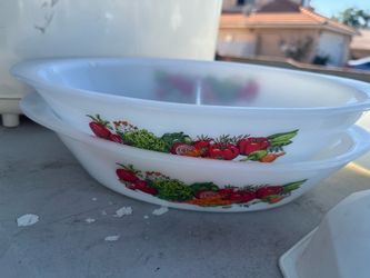 Vintage Milk Glass Vegetable Print Bowls Set of 2