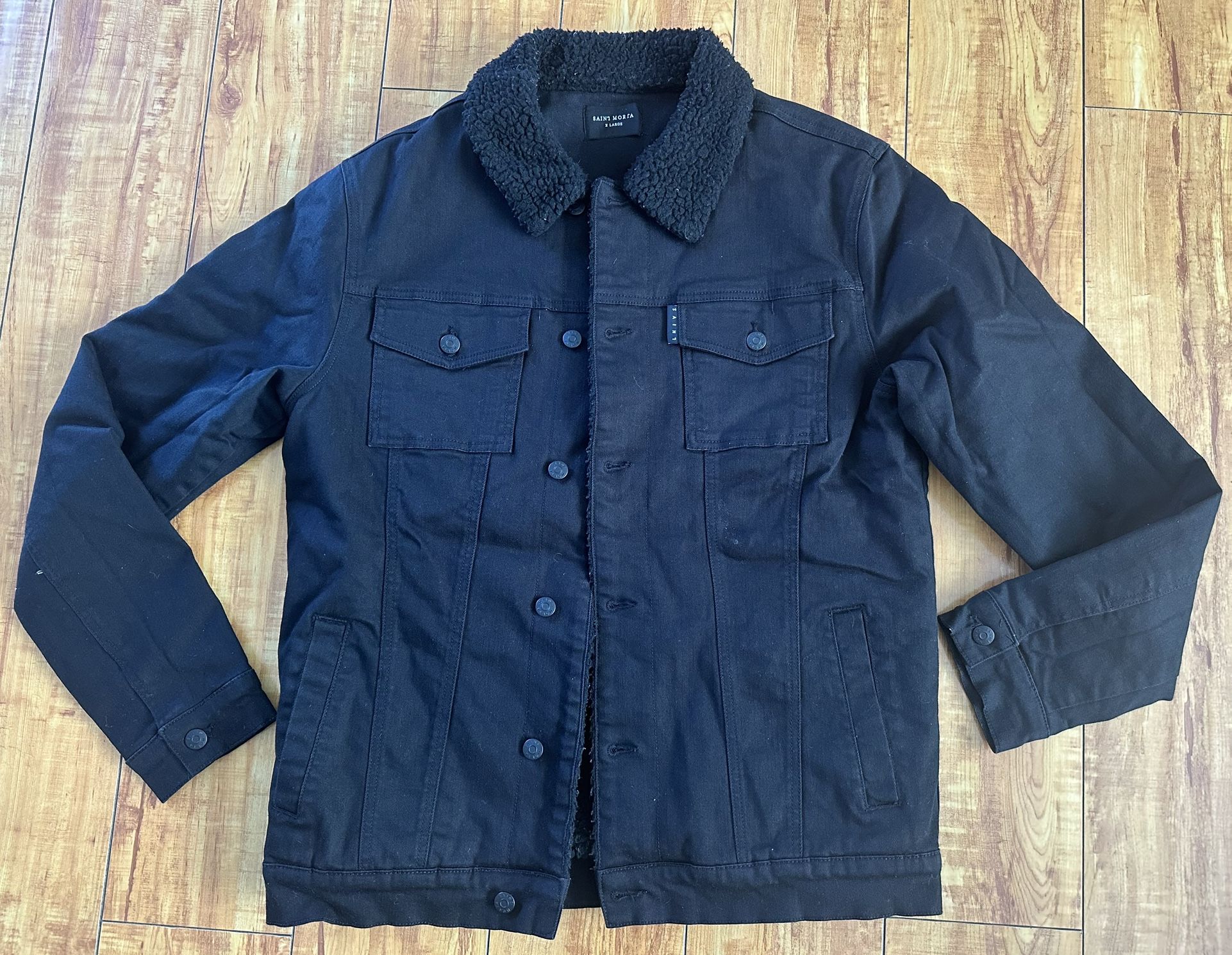 Men’s Saint Morta Black Denim Jacket Size XL 