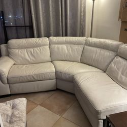 Off White Partial Leather Sectional; One Corner Is Motorized;