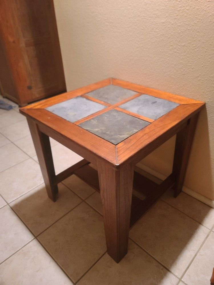Large Wood & Stone End Table